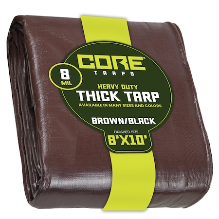 Core Tarps Heavy Duty Tarp, 10 ft L x 0.5 mm H x 8 ft W, 8 Mil, Brown/Black, Polyethylene CT-402-8X10